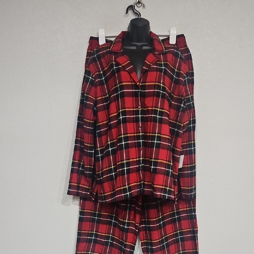 SKIMS | Women's NWOT Red Black Plaid Flannel Loungewear Pajama Set Sz XL